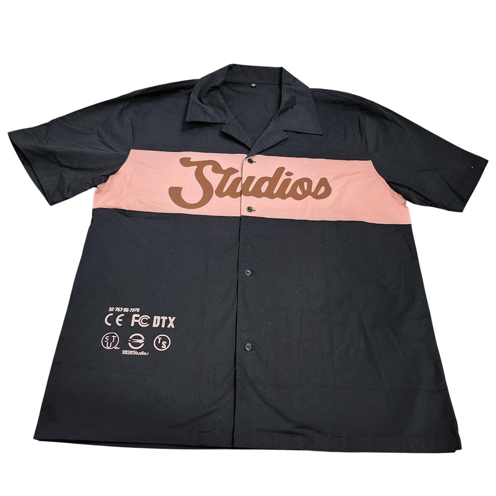 Studios Shirt Mens XL Black Pink Colorblock Short Sleeve Button Graphic Casual